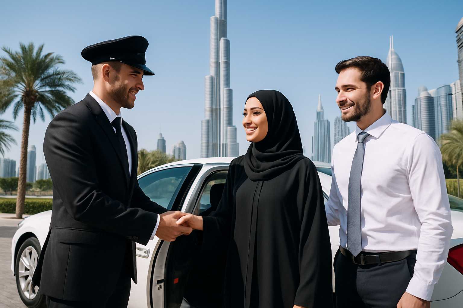 Professional driver assisting passengers in Dubai