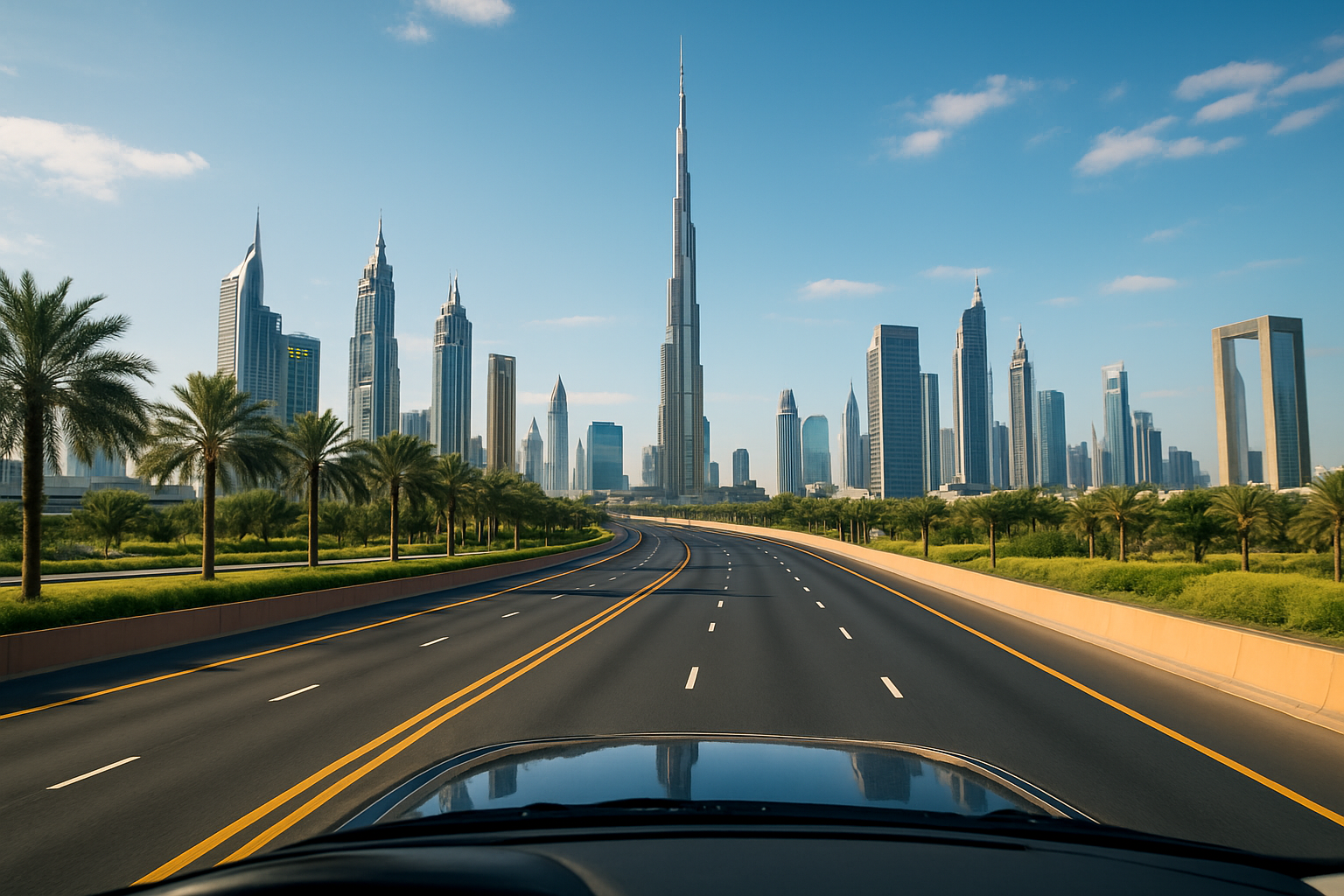 Scenic road trip through Dubai cityscape