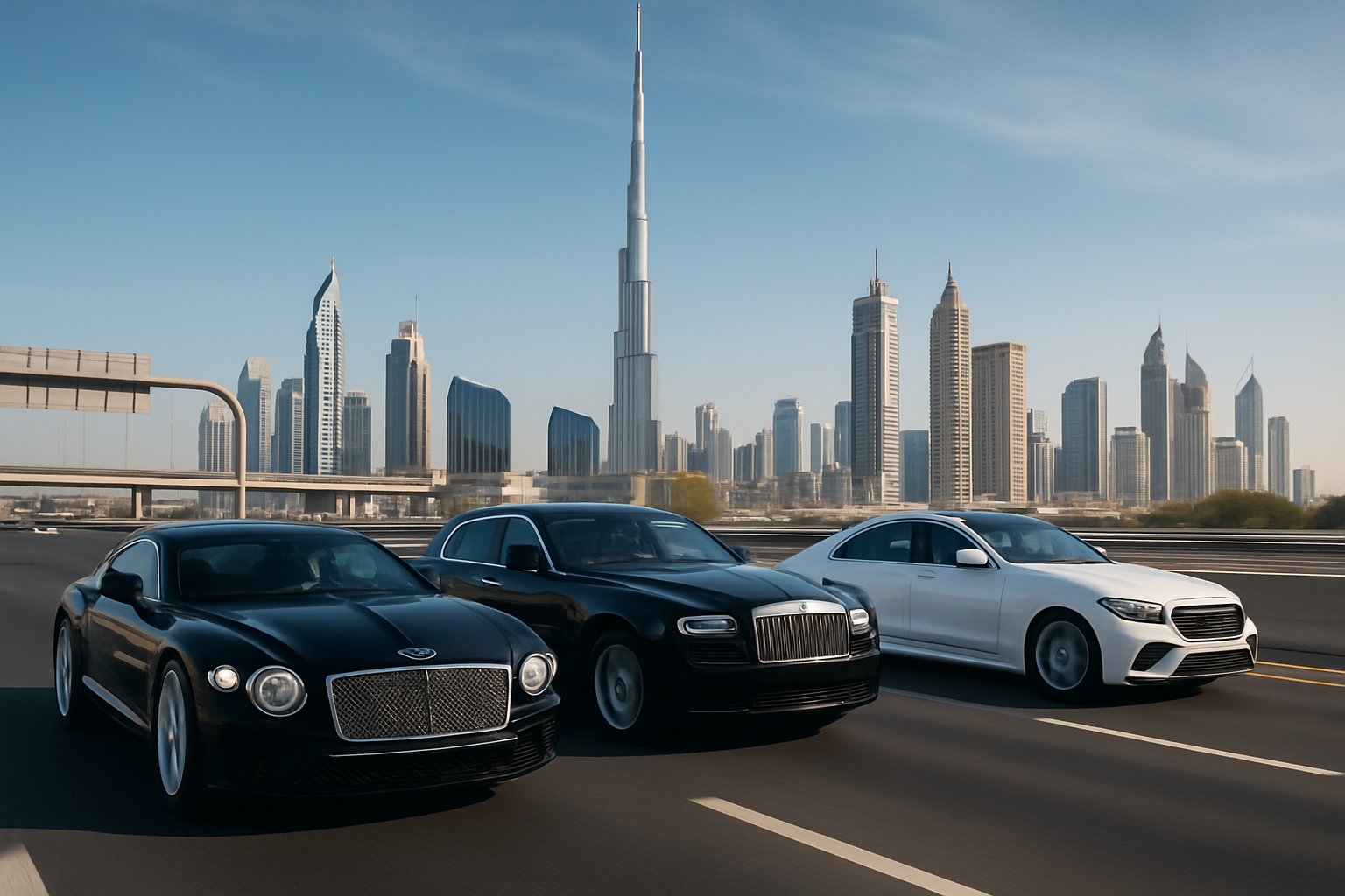 Luxury vehicles driving on Dubai highways